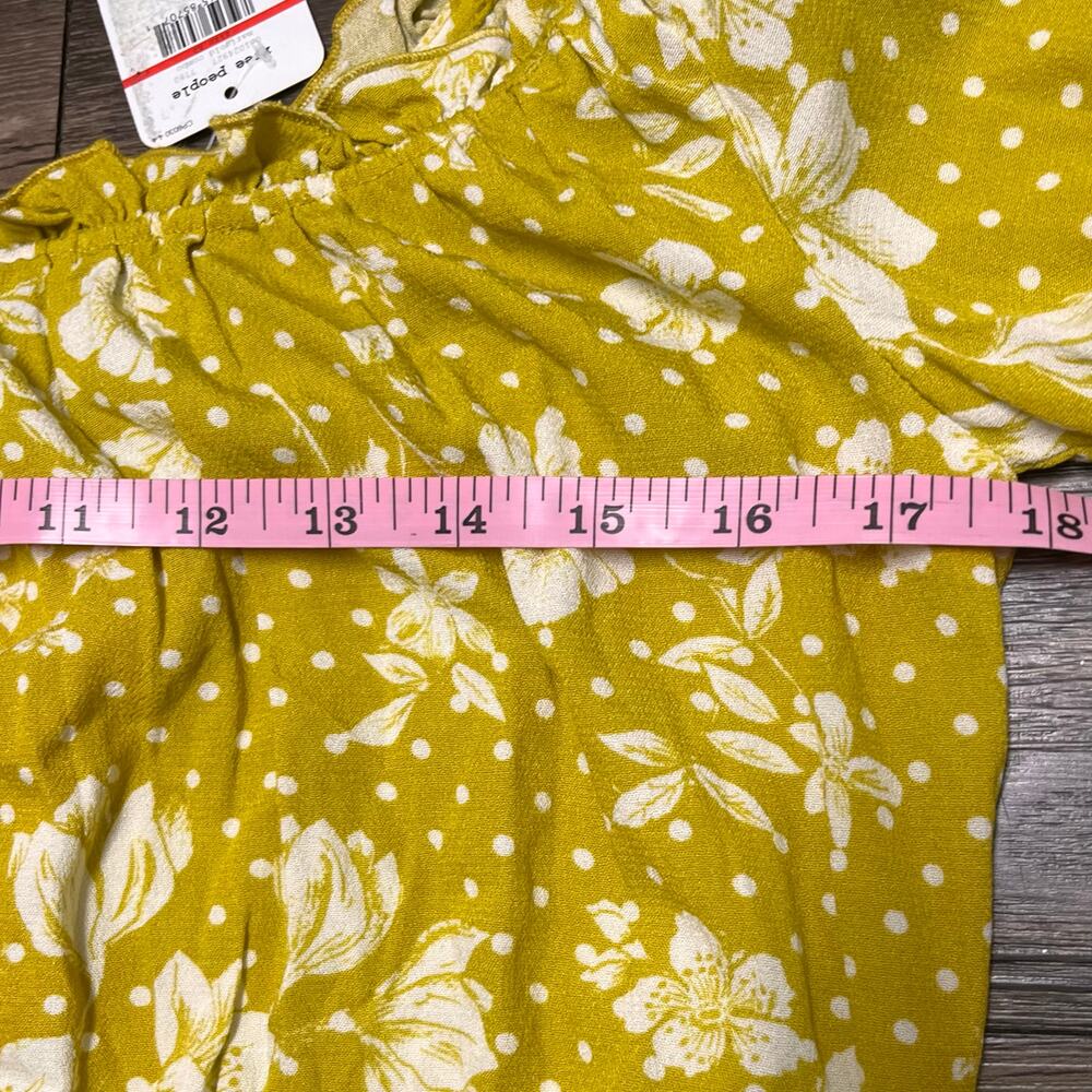 Free People One On One Date Bodysuit Marigold Yellow Floral Bell Sleeve XS Boho - Picture 12 of 14